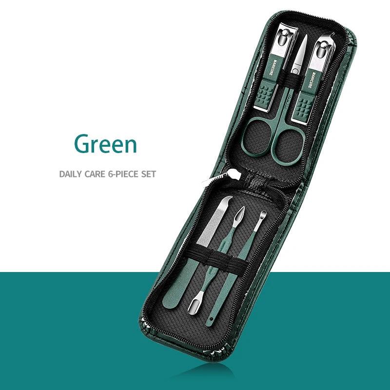 6-9 Pcs Manicure Set With Leather Case Professional Foot And Face Care Tool Kits Stainless Steel Nail Clipper Sets Gift