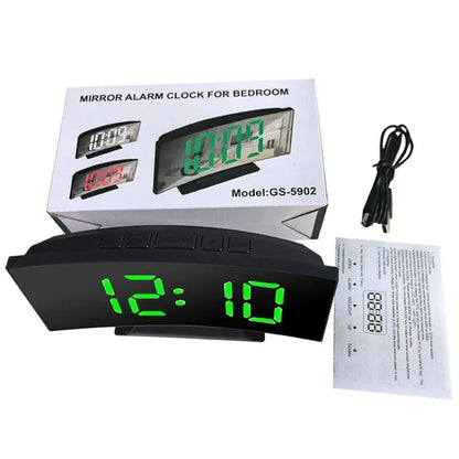 Electronic Alarm Clock Noiseless Design Digital LED Large Display Mirror Electronic Clock Digital Alarm Clock LED Mirror Clocks - Urbizia