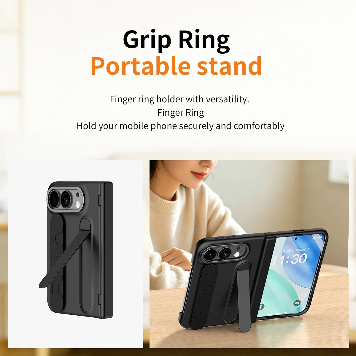 Portable Silicone Palm Strap Wristband Hinge Phone Case For iPhone Ultra 18 Fold Hard PC Slim Cover With HD Screen Protector