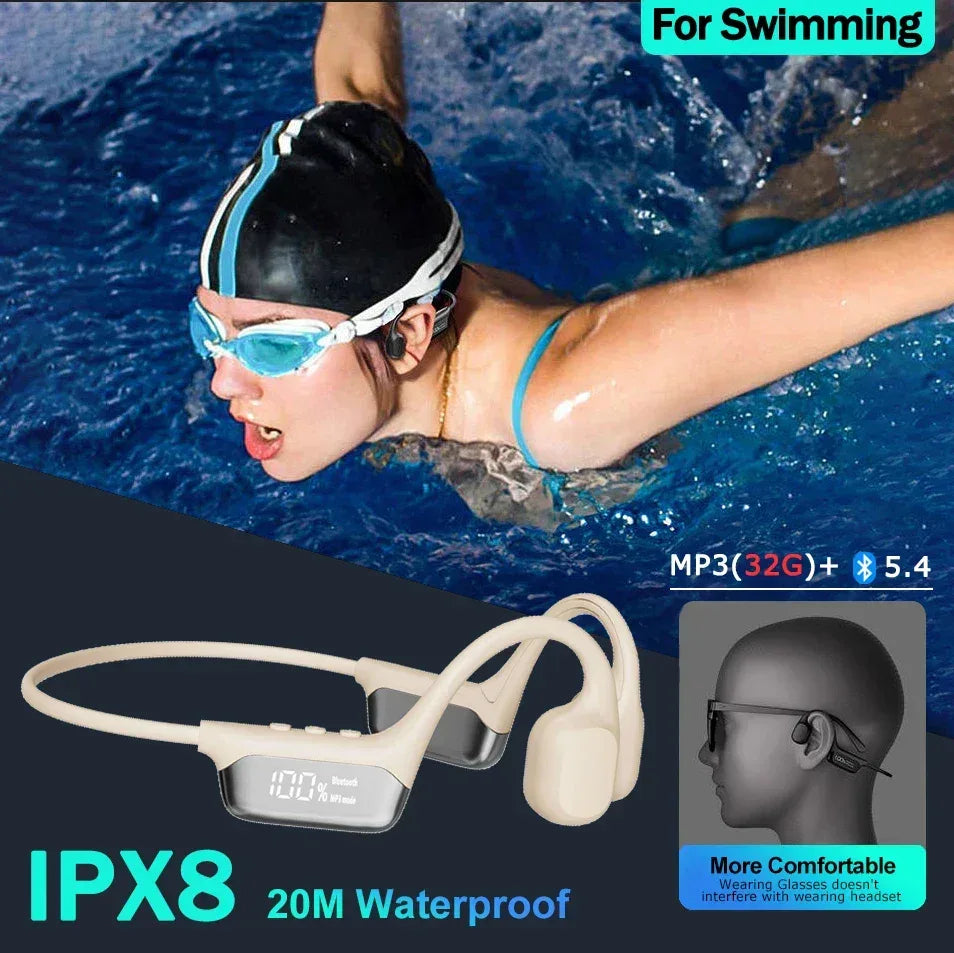 Bone Conduction Headphones Bluetooth 5.4 Wireless Earphone IPX8 Waterproof for Swimming Sports Support MP3 Player With 32G RAM - Urbizia
