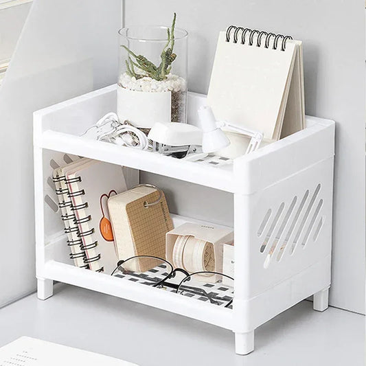 1PC Double Layer PP Desktop Storage Rack – White - Urbizia