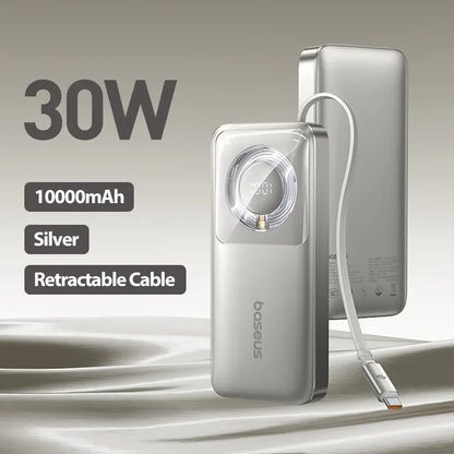 65W 20000mAh Retractable Cable Power Bank Fast Charge
