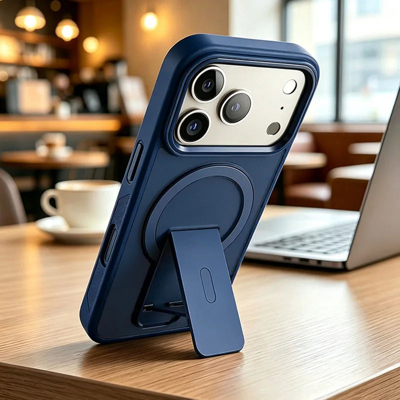 Fashion Invisible Stand Matte Magnetic Phone Case For Iphone 18 17 16 15 14 13Pro Max Anti-Slip Armored Solid Color Camera Cover