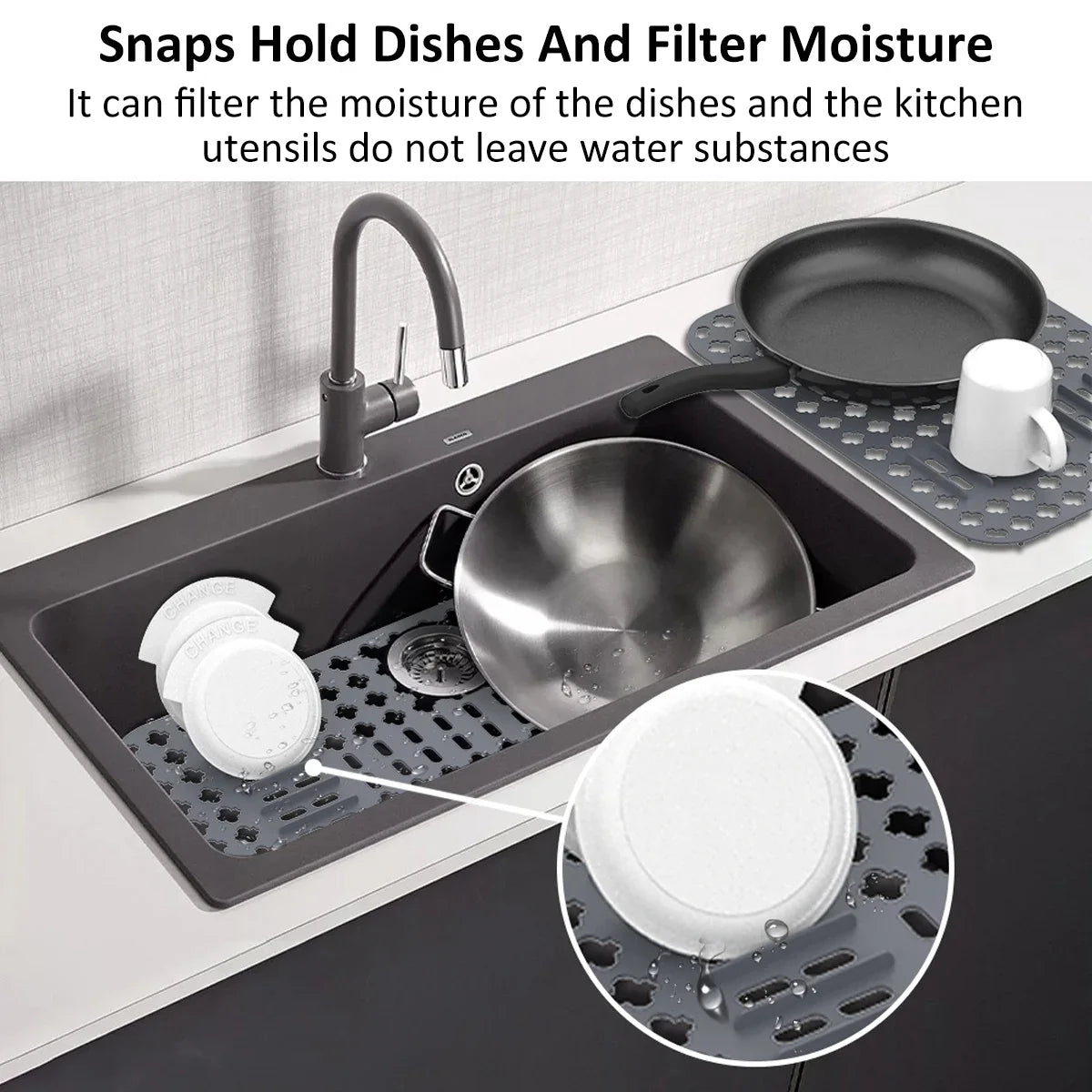 Silicone Sink Protector Non-slip Grey Sink Mat for Bottom Heat-Resistant Grid Tableware Dish Drying Pad Kitchen Draining Tool