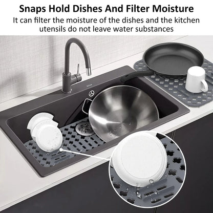 Silicone Sink Protector Non-slip Grey Sink Mat for Bottom Heat-Resistant Grid Tableware Dish Drying Pad Kitchen Draining Tool