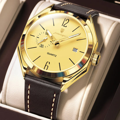 POEDAGAR Original Fashion Male Wristwatch Leather Quartz Business Men Watch Waterproof Luminous Date Elegant Men's Watches Reloj