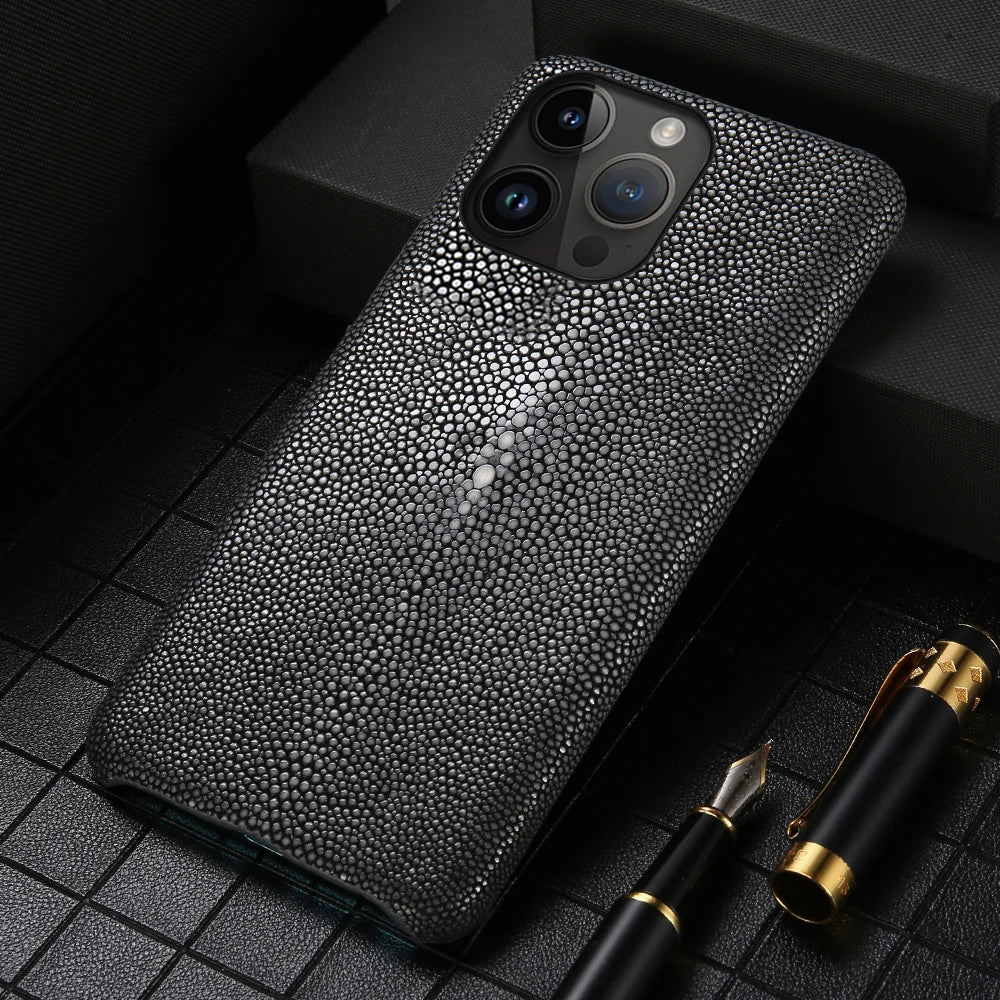 Genuine Leather Case for iPhone 17 Air 16 15 14 13 12 18 Pro Max Original Stingray Leather Back Cover Carcasa for iPhone 11 Pro