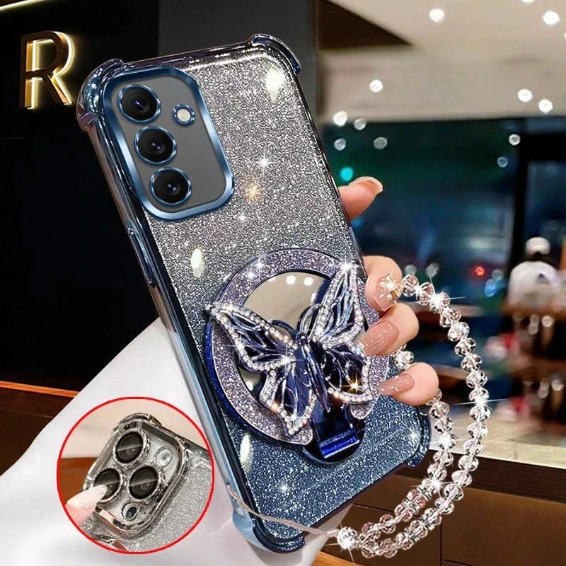 Butterfly Mirror Crystal Bracelet Case for Samsung Galaxy A Series