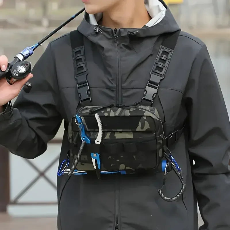 Men’s Camo Fishing Vest Chest Pack Outdoor Tackle Bag - Urbizia
