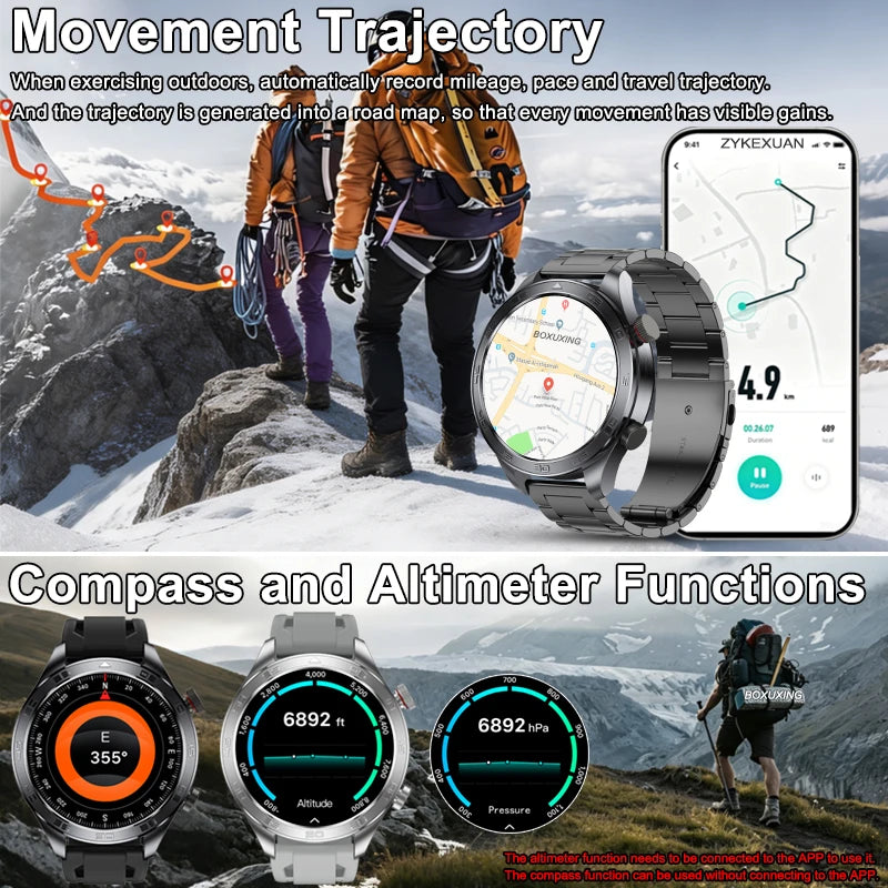 New GPS Track Smart Watch Men AMOLED Screen Outdoor Sports Fitness Heart Rate Compass IP68 Waterproof Bluetooth Call Smart Watch