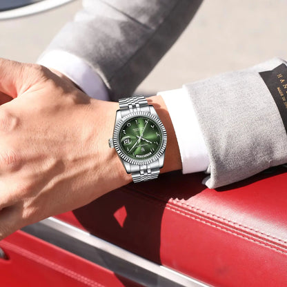 POEDAGAR Top Trendy Man Clock Stainless Steel Waterproof Business Men Watch Date Week Quartz Creative Men's Watches Reloj Hombre