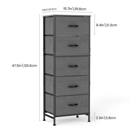 JHK 48IN Dresser For Bedroom With 5 Fabric Drawers Nightstand Wardrobe Steel Frame Closet For Clothes Storage Cabinet Furniture