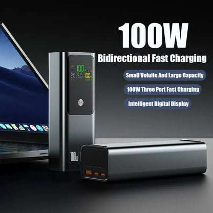 50000mAh Portable Color Screen Power Bank Supports PD100W Bidirectional Fast Charging Suitable For IPhone Laptop Samsung Xiaomi