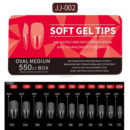 550pcs Soft Gel Nail Tips Medium Short Almond Coffin Full Cover Matte Extension Tool Acrylic Press on Nail French Manicure Decor