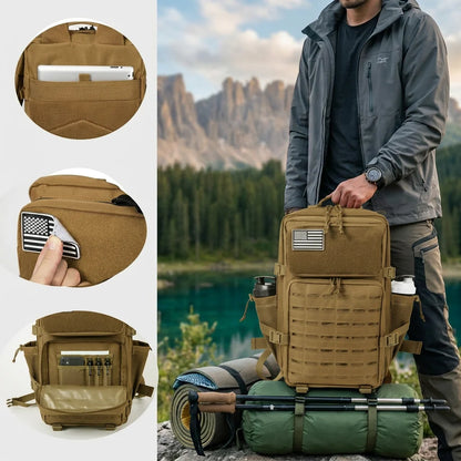 45L Tactical Backpack For Men With MOLLE Webbing System Outdoor Survival Gym Fitness Hiking Camping Backpack Dual Cup Holders Large Capacity Rucksack For Wilderness Trip Travel Daily Work Commute Outdoor Camping Activities Ge