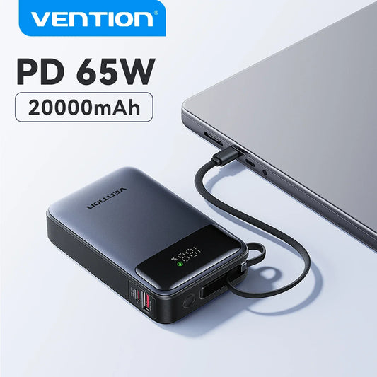 65W 20000mAh Power Bank Built-in USB-C Cable Fast Charge