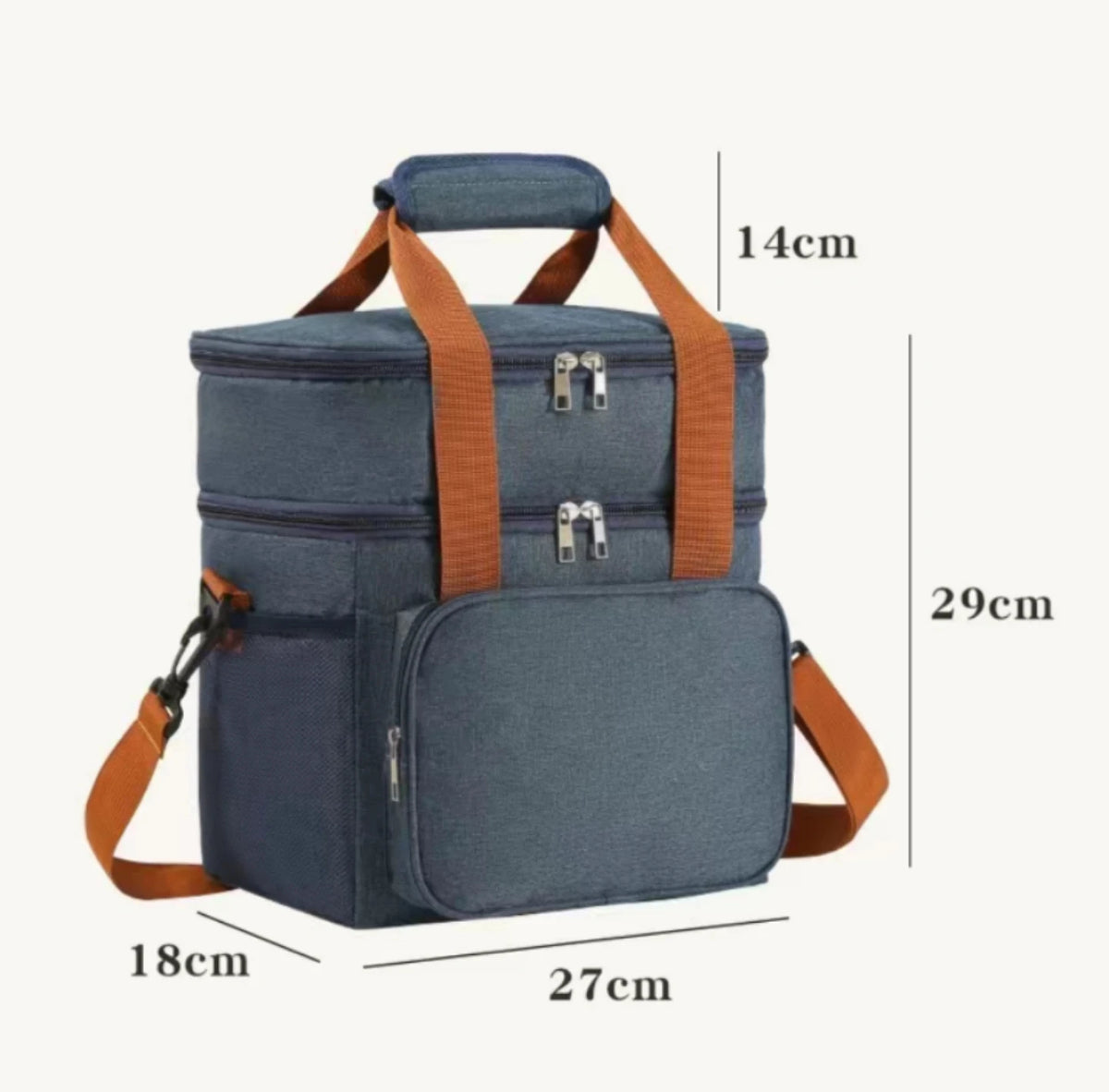 Insulated Lunch Bag|Leak-proof Polyester Cooler Tote with PVC Lining|Adjustable Shoulder Strap and Side Mesh Pockets.