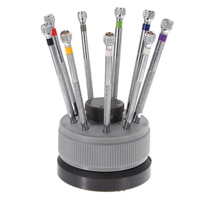 9 in 1 Precision Screwdriver Set with 9 Extra Blades, Rotating Stand for Watch Eyeglass Electronics Repair Tools