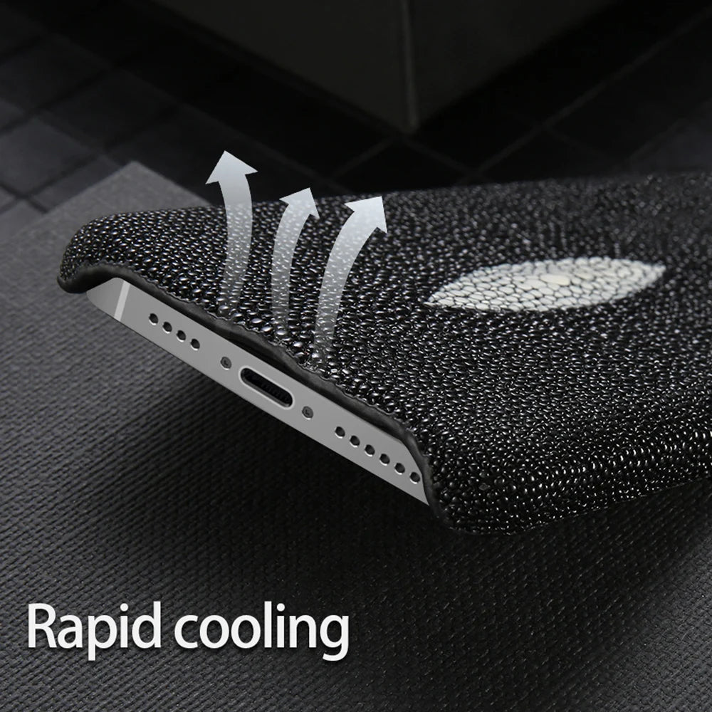 Genuine Leather Case for iPhone 17 Air 16 15 14 13 12 18 Pro Max Original Stingray Leather Back Cover Carcasa for iPhone 11 Pro