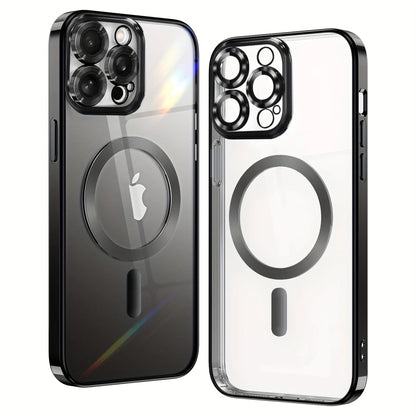 Fashion Electroplated Color Frame Magnetic Phone Case for iPhone 18/17/16/15/14/13/12/11 Pro/Pro Max/Air/Plus | Ultra-Thin & Shockproof with Crystal Clear Back, Built-in Lens Protection & Wireless Charging