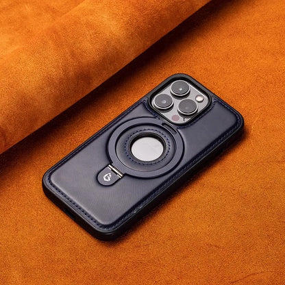 Luxury Leather Metal Magnetic Ring Stand Magsafe Case For iPhone 17 16 15 14 13 12 Pro Max Plus 17Air Business Hollow Logo Cover