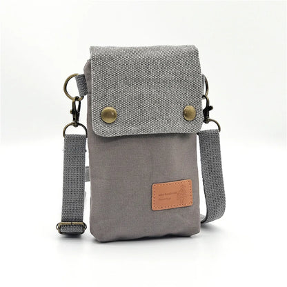 Solid Color Canvas 3 Layer Crossbody Cell Phone Bag Simple Cloth Women's Bag Fashion Satchel Shoulder Coin Purse