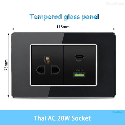 American Thai Standard USB Type-C 20W Fast Charging Power Outlet,Mexico with Smart usb c 3A Socket Wall Electric Light Switch - Urbizia