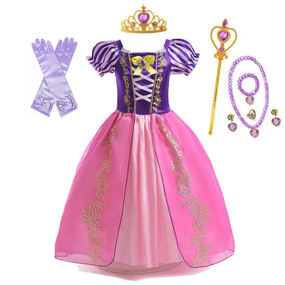 Disney Rapunzel Princess Dress – Purple Puff Sleeve A-Line Costume for Girls Halloween Birthday Party