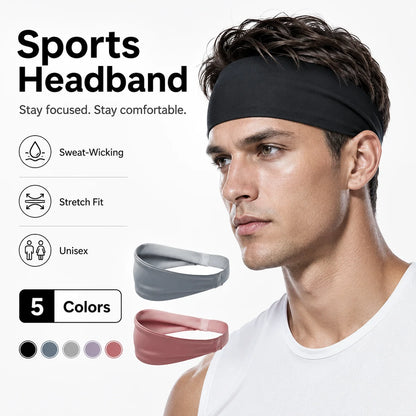 Sports Headband for Men Women Sweat Wicking Stretch Non Slip Hair Band Running Yoga Cycling Basketball Fitness Workouts 5 Colors
