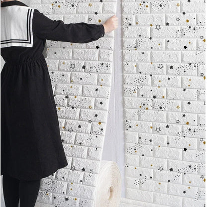 70cm*2m 3D Soft Foam Brick Wallpaper Sticker Roll DIY Self Adhesive Living Room Home Kitchen Bathroom Decorative Wall Paper