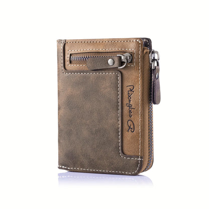 Men's Retro Short Wallet Multifunctional Fashion Zipper PU Leather Coin Purse High Quality Credit Card Holder Ideal Gift For Men