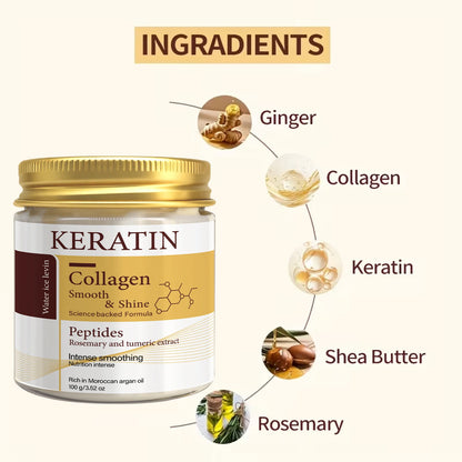 Keratin Collagen Hair Mask with Peptides & Rosemary - Intense Smoothing & Shine for All Hair Types - Deep Conditioning Treatment