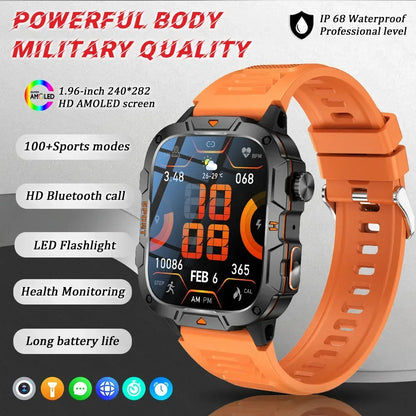 2025 New Military Grade Smart Watch Men 1.96" AMOLED Screen 5ATM Waterproof Simming Sports Fitness Tracker BT Call Smartwatches - Urbizia