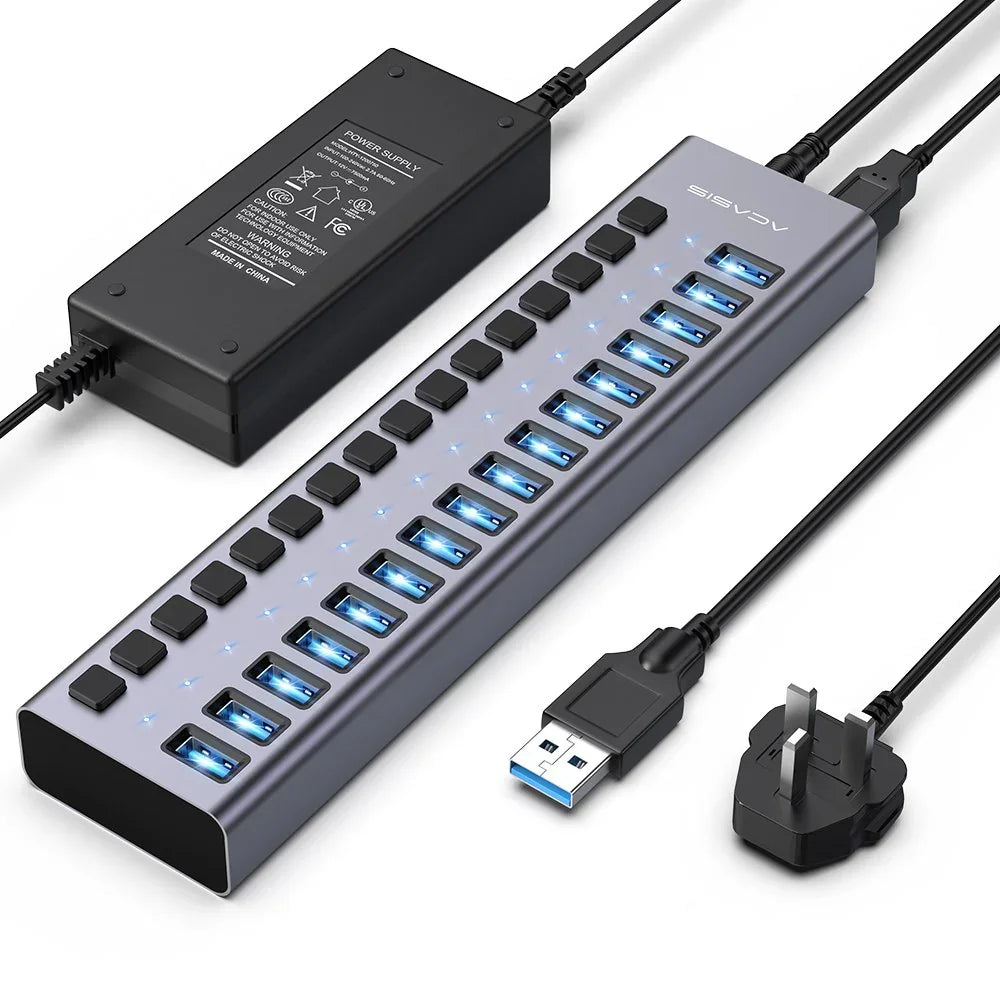 Acasis 16/10/7 Port USB Hub 10Gbps Individual Switch Charging Data Transfer for PC Laptop Workstation Multi Device Expansion