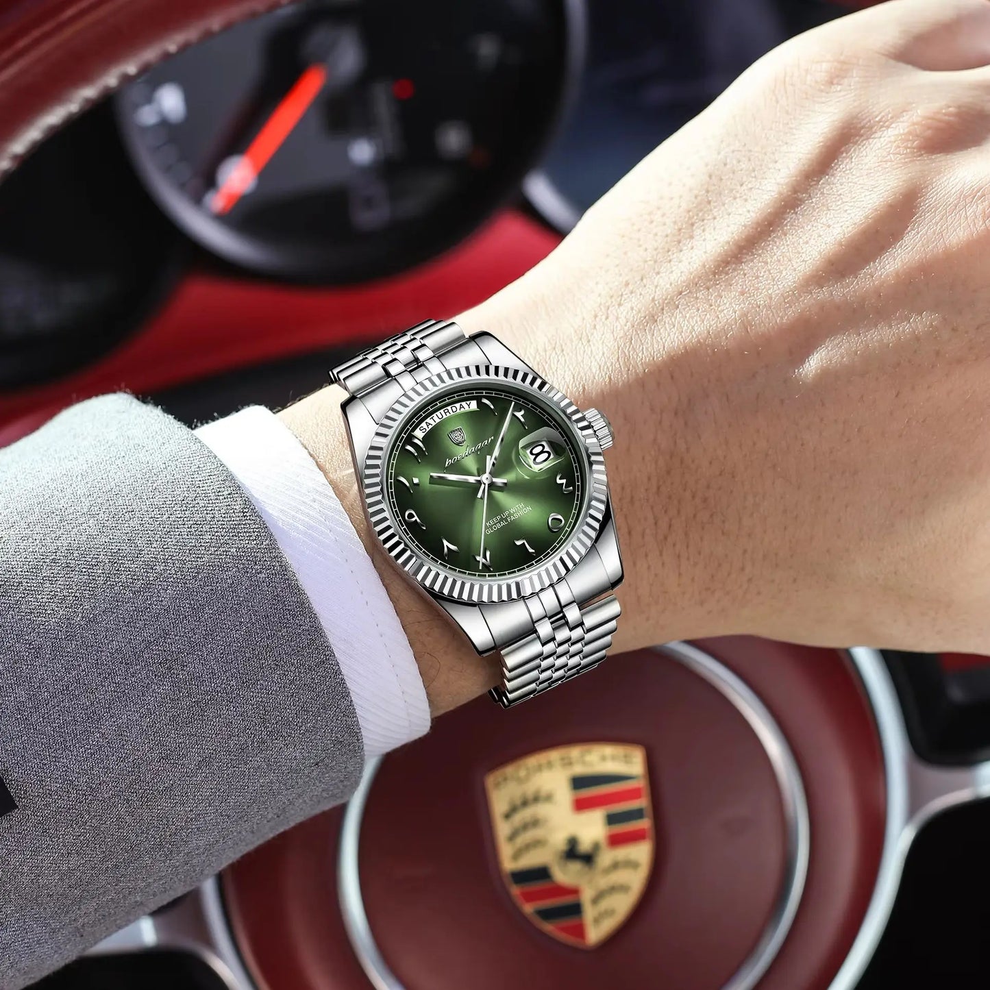 POEDAGAR Top Trendy Man Clock Stainless Steel Waterproof Business Men Watch Date Week Quartz Creative Men's Watches Reloj Hombre
