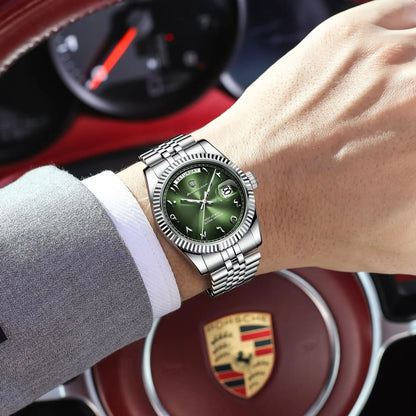 POEDAGAR Top Trendy Man Clock Stainless Steel Waterproof Business Men Watch Date Week Quartz Creative Men's Watches Reloj Hombre