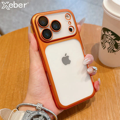 Luxury Frosted Transparent Matte Phone Case For iPhone 16 15 17 18 Pro Max Air 14 13 12 11 Metallic Color Frame Protection Cover