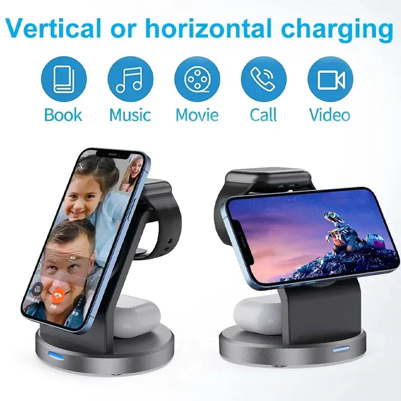 3 In 1 Wireless Charger Stand Mobile phone Holder For iPhone 16 15 14 13 Pro Max iWatch AirPods Fast Charging Station - Urbizia