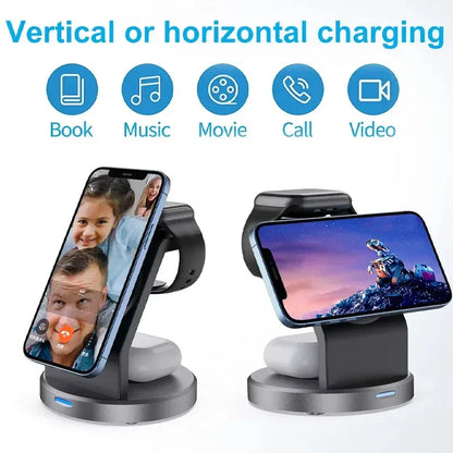 3 In 1 Wireless Charger Stand Mobile phone Holder For iPhone 16 15 14 13 Pro Max iWatch AirPods Fast Charging Station - Urbizia