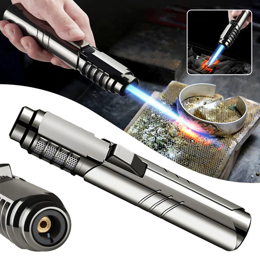 Torch Lighters Straight Jet-Flame Butane Lighter 18cm Portable Brightfire with Lock for Camping BBQ Cooking