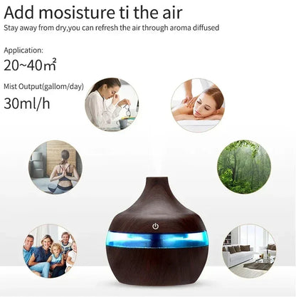 Humidifier Electric Aroma Air Diffuser Wood Ultrasonic Air Humidifier Essential Oil Aromatherapy Cool Mist Maker For Home 300ml - Urbizia