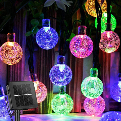 Outdoor Solar Light String LED Crystal Bubble Ball Light Waterproof Multi-mode Solar Courtyard Garden Party Decoration Light