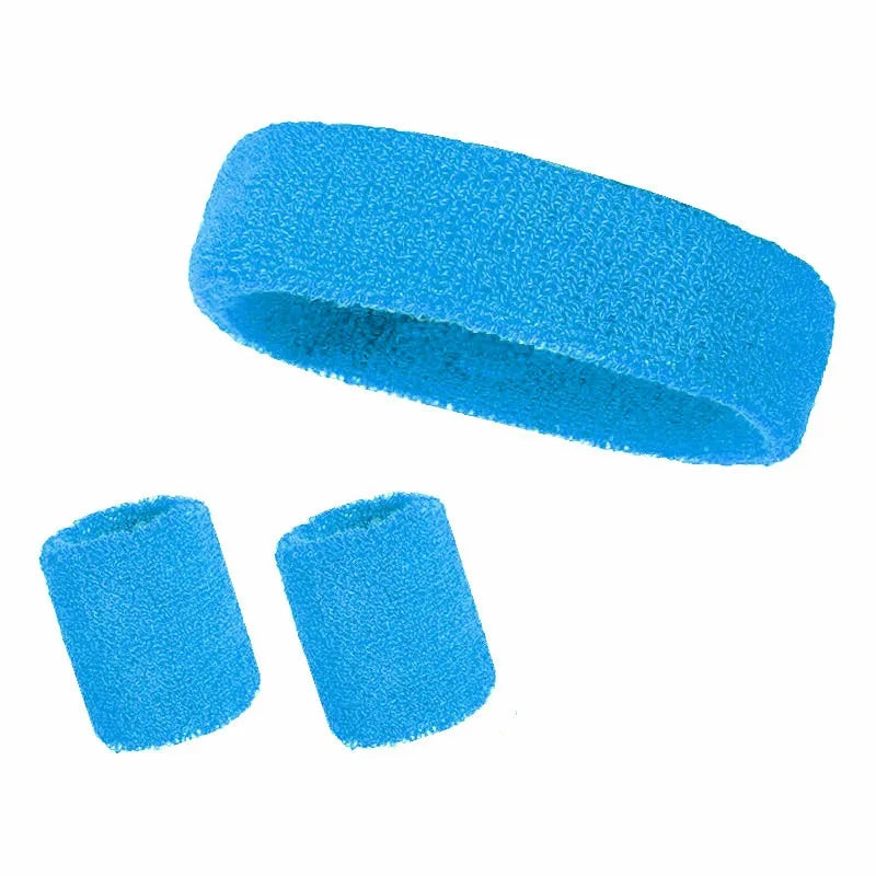 New Hot Athletic Sweatband Hairband Headband Wristband Set in 3-Pack Cotton Head Sweat Bands for Running, Cycling, Yoga, Spa
