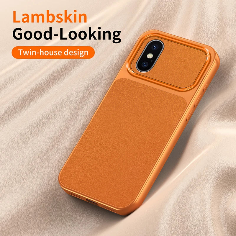 Funda Lychee Grain Phone Case for Apple iPhone XS Max X XR Simple Luxury Plating Faux Lambskin Soft Silicone Original Back Cover
