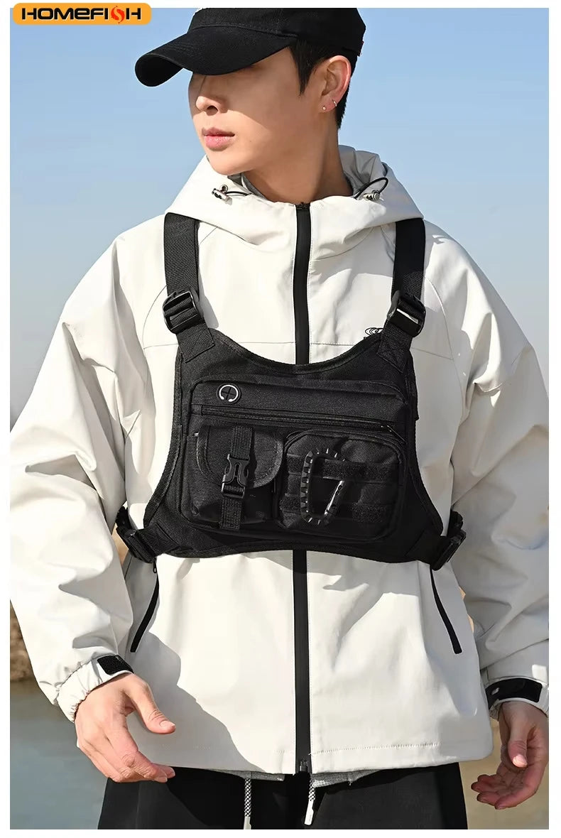 HOMEFISH Outdoor Chest Bag For Men and Women, Tactical Vest For Running, Cycling, EDC Chest Pack Rig For Sports and Workouts