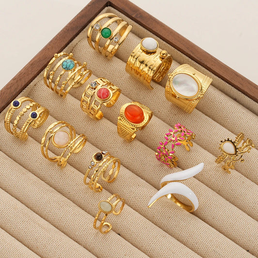 Fashionable Retro Adjustable Turquoise Rings For Women Simple Personalized Multi-layer Wedding Rings Wholesale Direct Sales