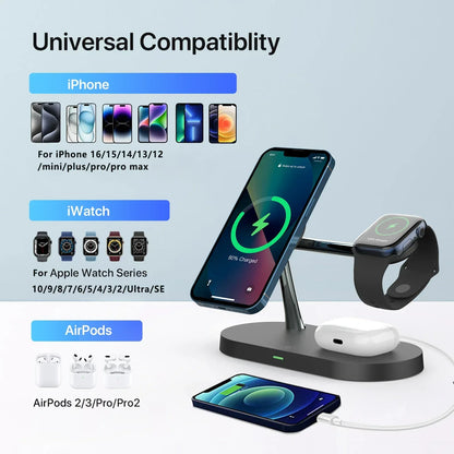 3 in 1 Wireless Charger Stand For iPhone 12/13/14/15/16/17 Fast Charging Station for Apple Watch 10 9 8 7 6 5 4 Airpods 2 3 Pro - Urbizia
