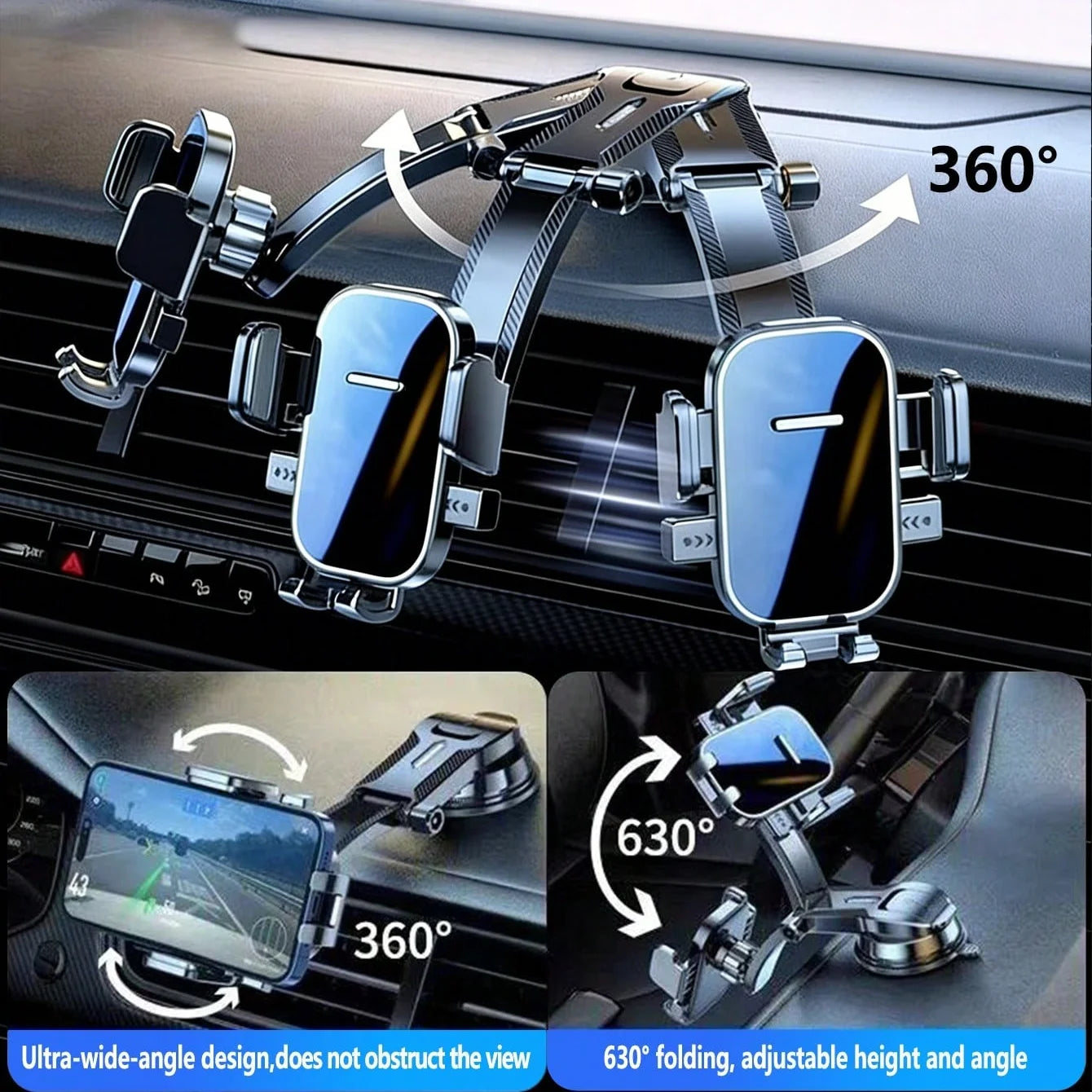 Car Phone Holder | Automatic Suction Cup | 360° Rotation Adjustment | Suitable For Windshield | Stable Navigation Holder | Universal For Trucks, Sedans, Car Phone Mount, Smartphone Holder, Auto Accessories