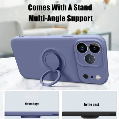 Liquid Silicone Ring Stand Magnetic Case for iPhone 17 Air 16E 15 14 13 12 11 Pro Max Plus Shockproof Soft Bumper Protectic Case