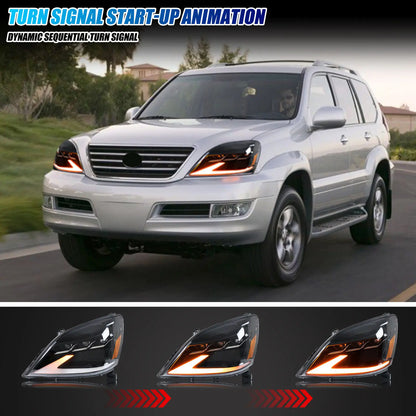 LED Headlights for Lexus GX470 2003-2009 Sequential Turn Signal Start-up Animation DRL Projector Front Lamps Assembly